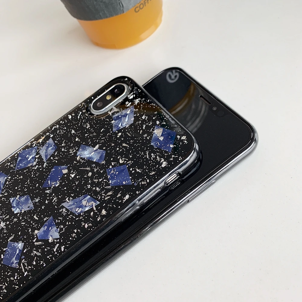 Luxury Shiny Silver Foil Black Marble Phone Case For iphone X 7 7plus 6/6S Plus 8 8plus XR XS Max Soft TPU Glitter Back Cover |