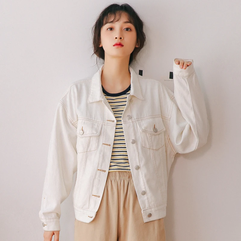 Женские джинсовые пальто Harajuku белые однобортные куртки с длинным рукавом Casacos