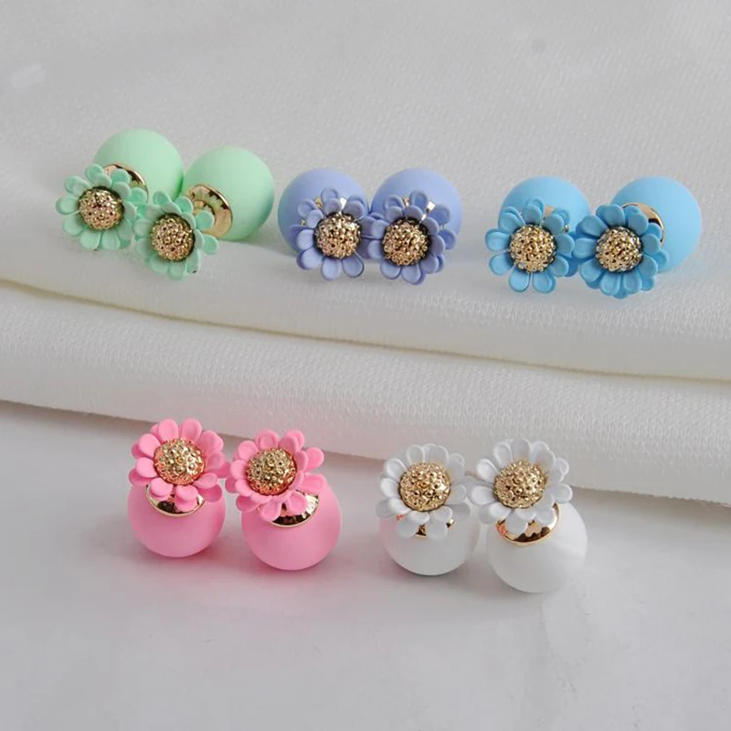 Летний стиль модное милое мини кольцо для ушей двойные имитация жемчуга серьги с