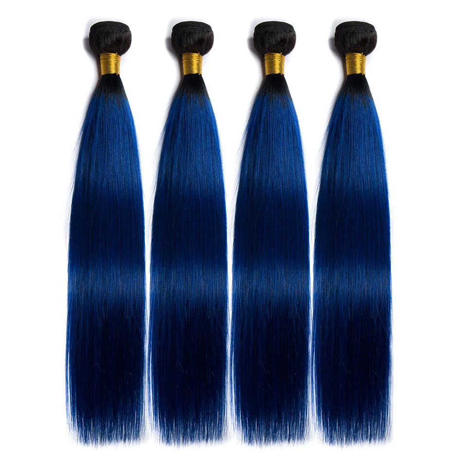 ALIBELE Ombre бразильский Weave волос Комплект s с закрытием 1B Синий прямой 3 4 кружева Remy