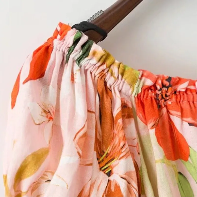 Для женщин Лето Boho с открытыми плечами оборками рубашки Блузка Растениеводство
