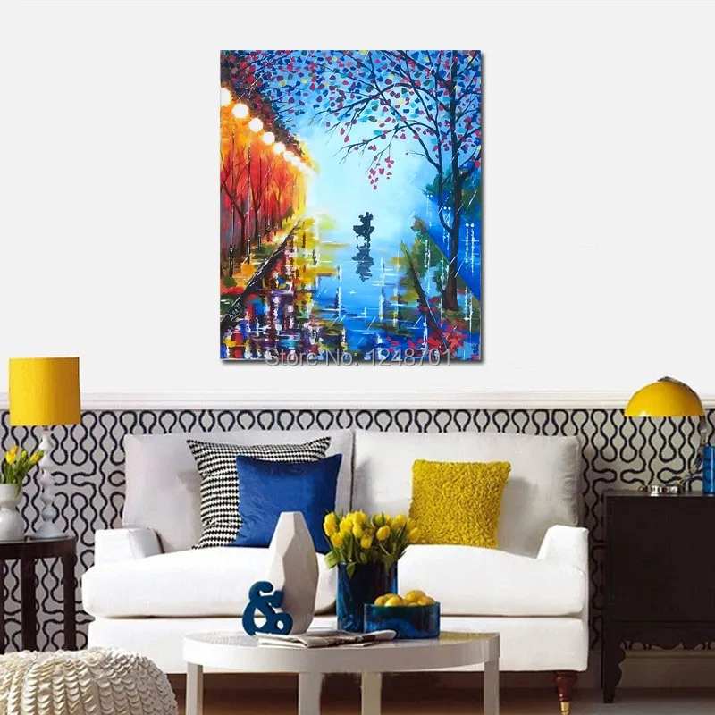 

Abstract art- Let it rain - Acrylic Contemporary Art - Dancing Couple - Night Rain oil Painting - Dancers Palette Knife Street