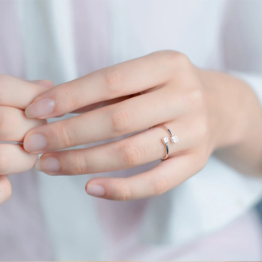 Fashion Charm Double Square AAA Zircon Rings for women Adjust Jewelry Geometric Arrow Crystal Tail Ring Boho Engagement Bijoux | Украшения