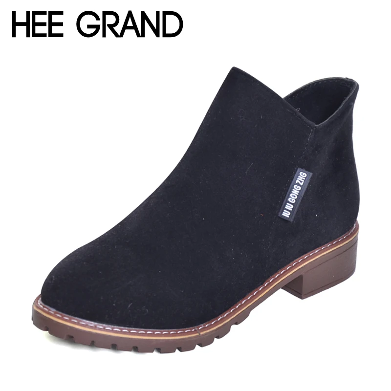HEE GRAND/2017 зимние женские ботильоны из флока бархатная Повседневная обувь туфли