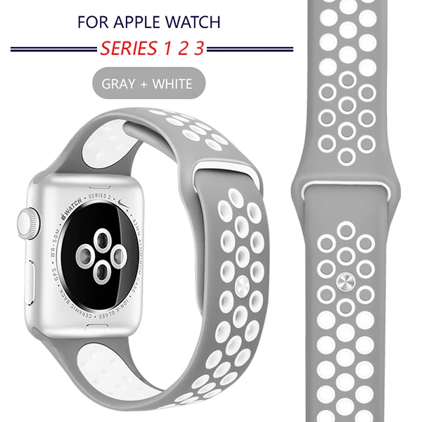 Gray White Гибкий дышащий силиконовый спортивный ремешок для apple watch серии 5 2 3 4 42 мм 38 мм ремешок для Nike+ apple watch 5 4 40 мм 44 мм - Цвет ремешка: Gray White