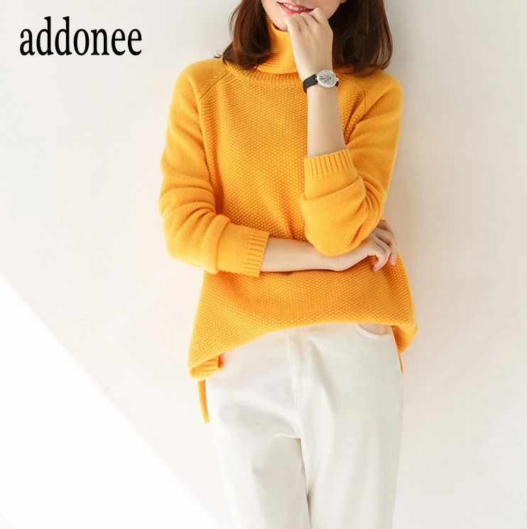 Autumn Winter Women Cashmere Wool Sweater Pullovers Warm Large Turtleneck Big Size Casual Wild Thick New Style High Quality | Женская