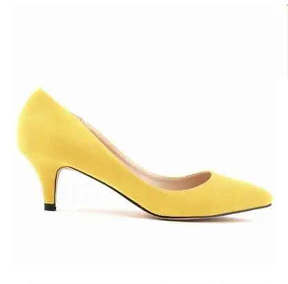 yellow flock Loslandifen/Женские однотонные замшевые вечерние туфли на высоких каблуках; Модные женские офисные туфли на шпильке с острым носком; большие размеры 35-42 - Цвет: yellow flock