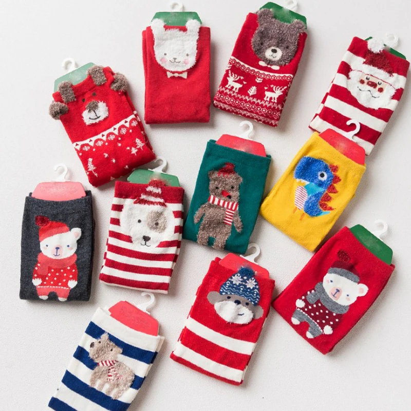 4 Pair/ Lot 2017 Christmas Sock New Arrived Sweet Cartoon Design Autumn And Winter Xmas Socks For Lady Girls Year Gift | Женская одежда
