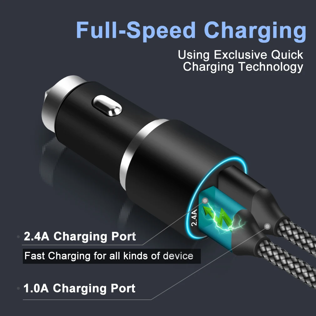 Автомобильное зарядное устройство с Micro USB спиральным кабелем для мобильных