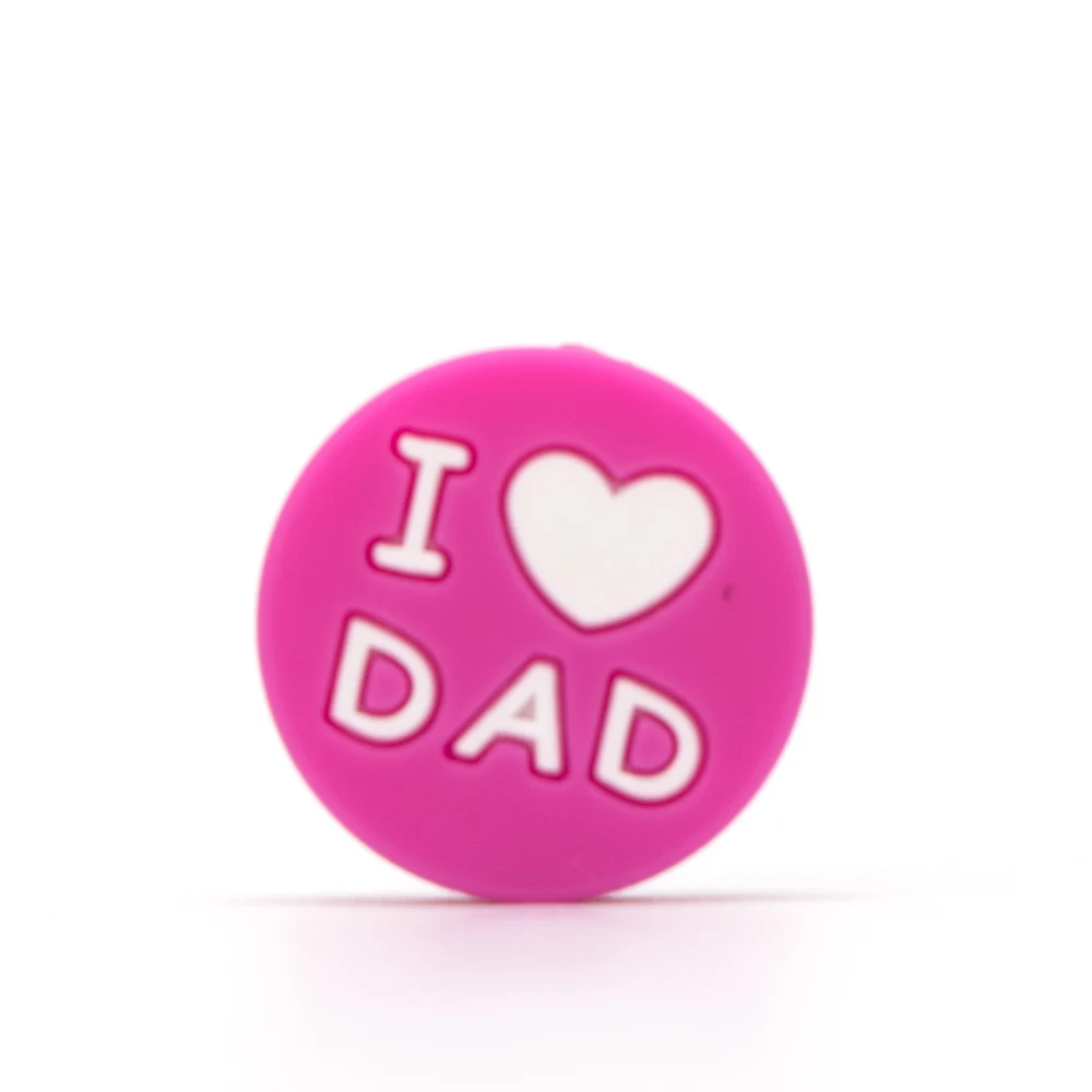 5 шт. круглые силиконовые бусы I Love Mom Dad 20 мм Ожерелье-прорезыватель бисер DIY BPA Free Perle Slicone Dentition Siliconen Kralen Toys - Цвет: Fuchia Dad