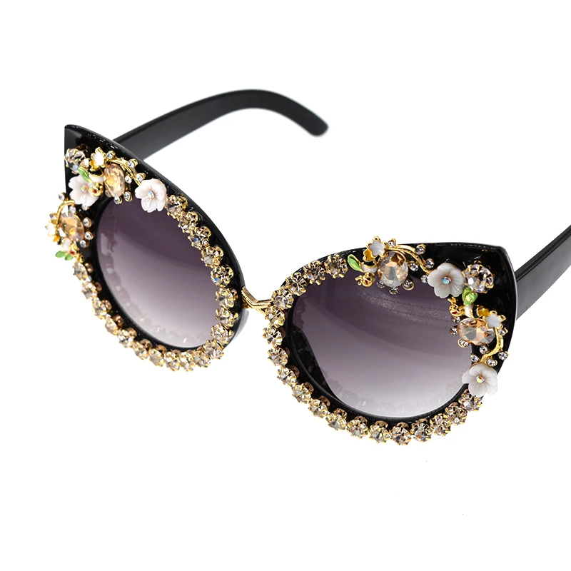FashionSunglasses Для женщин Элитный бренд очки металлический jewel со стразами украшения Солнцезащитные очки для глаз в форме кошачьего глаза Винтаж Оттенки Óculos