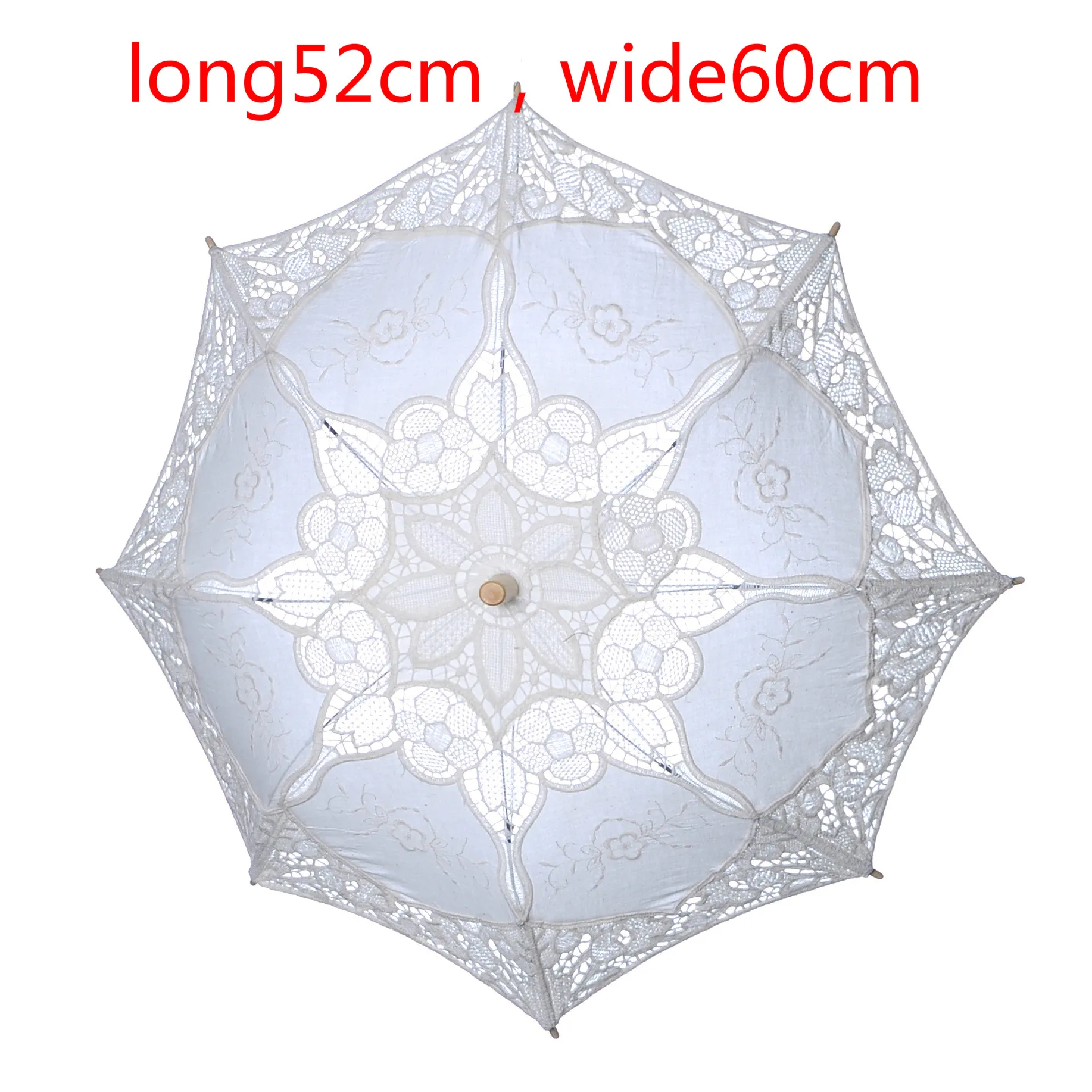 white diameter 60cm Женский свадебный зонтик с вышивкой, однотонный белый цвет, романтический реквизит для фото с деревянной ручкой, 8 ребер - Цвет: white diameter 60cm