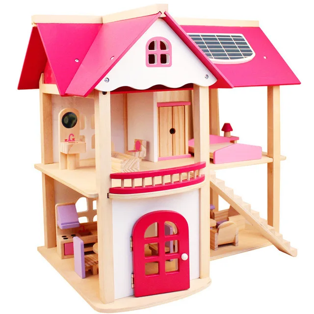 

Girls Dollhouse Educational Puzzle Children toys for gifts Large Wooden Assembled DIY Simulation Pink Villa House Play House Toy