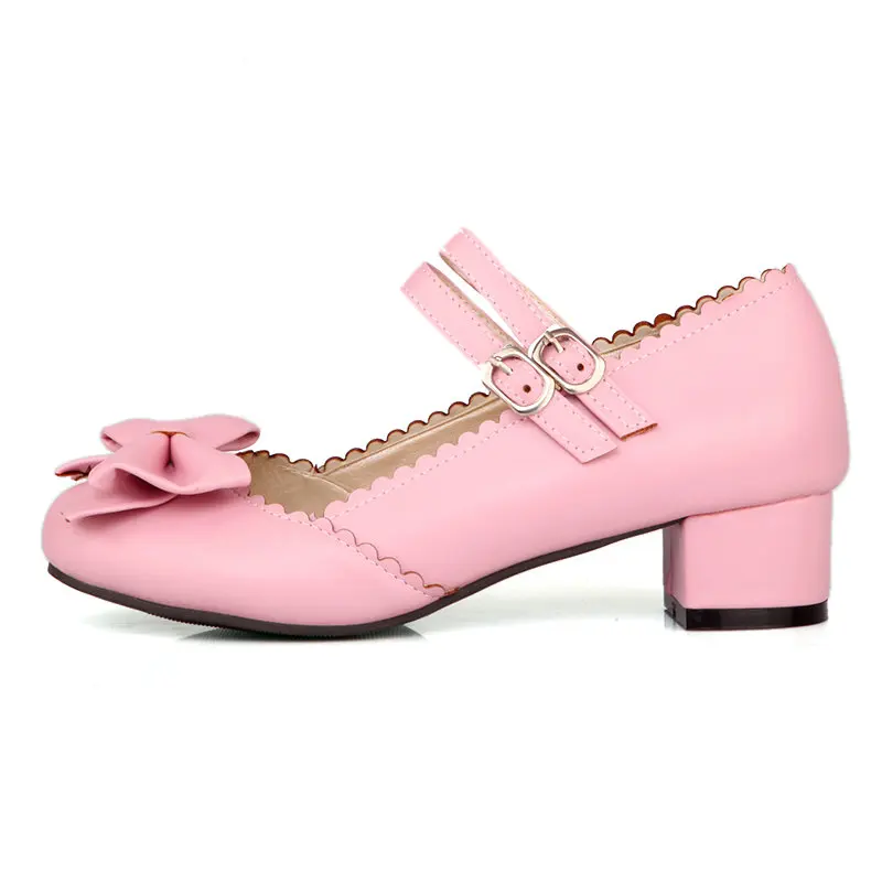 Женские туфли лодочки с бантом Туфли Мэри Джейн на высоком каблуке круглым