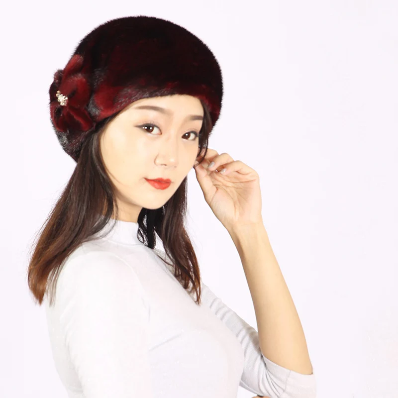 XINYUXIANG Luxury mink fur Hat women winter Full pelt flower Elegant Beanies &amp Skullies Bomber Import real Hats 249ND | Аксессуары