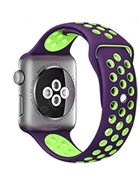 Purple Green Для Apple Watch, версии 3, 2, 1 ремешок спортивный браслет силиконовый ремешок 42 мм, 38 мм, браслет из нержавеющей стали Смарт-часы напульсник Для мужчин Для женщин ремень резиновый наручных часов iWatch, ремешок - Цвет ремешка: Purple Green