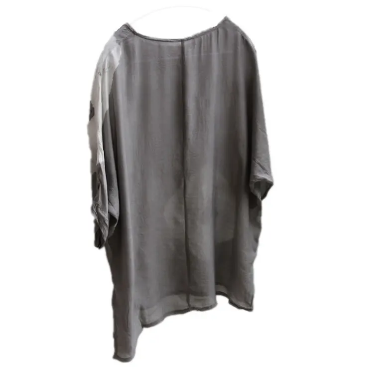 2018 винтажные женские шелковые рубашки с принтом летние блузки коротким рукавом