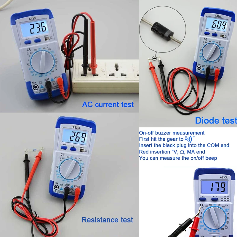 1Pcs A830L LCD Digital Multimeter DC AC Voltage Diode Freguency Multitester Current Tester Luminous Display with Buzzer Function |