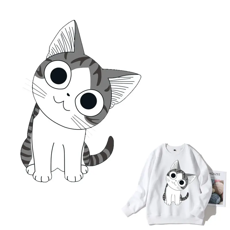 

Cute Cat Cartoon Animal Iron On Patches Clothes Sticker DIY T-shirt Stripes hippie Thermal Heat Transfer for T-shirt Printed E