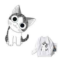 cute cat cartoon animal iron on patches clothes sticker diy t shirt stripes hippie thermal heat transfer for t shirt printed e