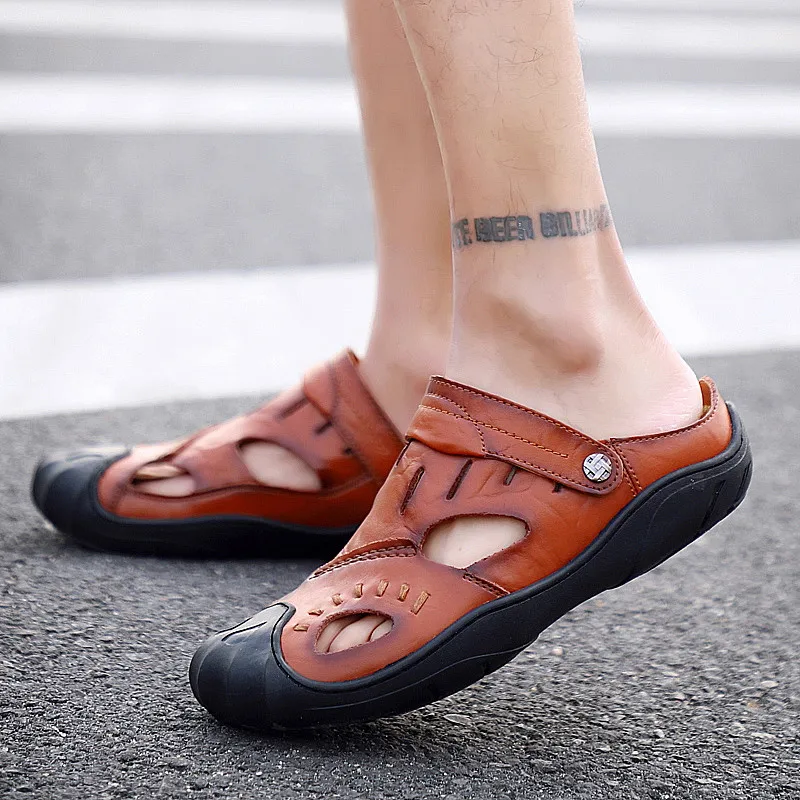 Обувь мужские сандалии летние из натуральной кожи водонепроницаемые пляжные