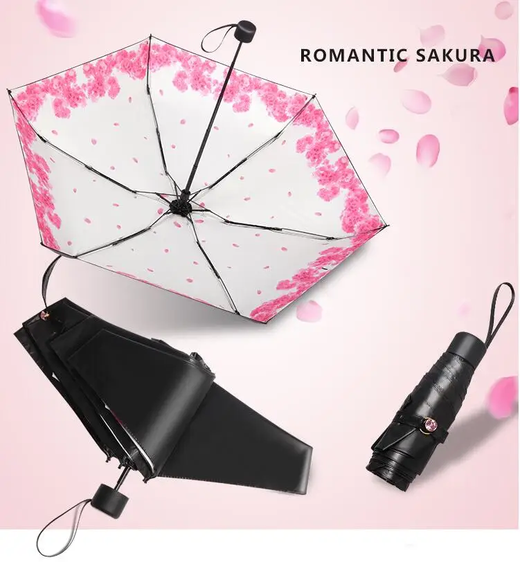 Новый мини складной черный пластиковый пять раз зонтик ультра легкий УФ