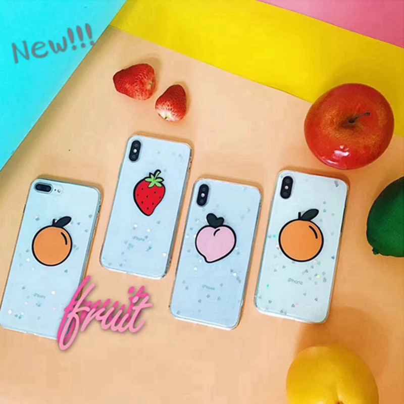 WMZSUCC Orange Peach Strawberry Transparent Soft Glitter Case For iPhone 6s 6 8 Plus Phone Cover for X 7 |
