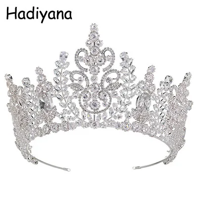 silver Hadiyana, новинка, высокое качество, свадебная повязка на голову, ювелирное изделие, корона, цветок, кубический цирконий, тиара,, для девочек, циркониевая тиара, короны HG6040 - Окраска металла: silver
