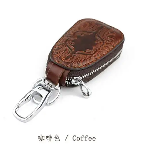 coffee Винтажный Автомобильный держатель для ключей, Мужская ключница из натуральной кожи, карман на молнии, чехол для ключей, сумка, мужской брелок для ключей, чехол для ключей от автомобиля - Цвет: coffee