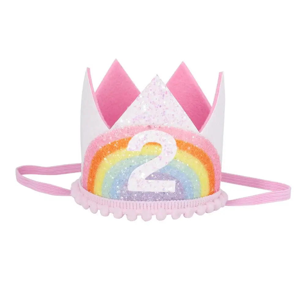Chicinlife, 1 шт., для 1-8 лет, радужная повязка на голову с короной на день рождения, шапки принцессы для первого дня рождения, шляпа, аксессуары для волос для девочек - Цвет: 2