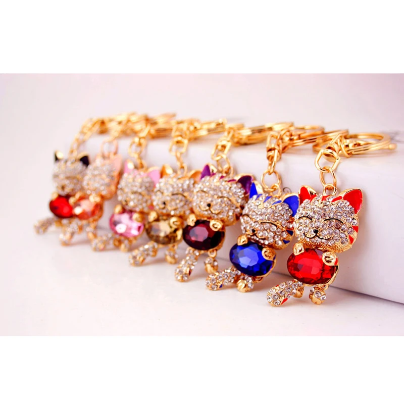Pro Acme Мода Эмаль Lucky Cat Crystal Брелок на ключи с кольцом из сплава для Для женщин