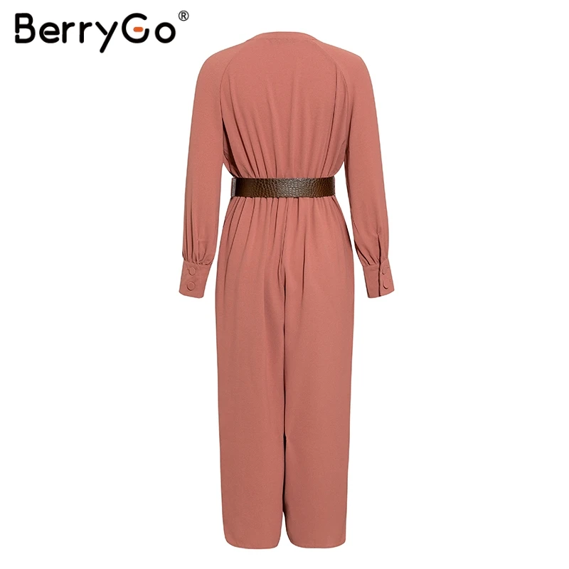 Женский комбинезон с v образным вырезом длинным рукавом и поясом| |