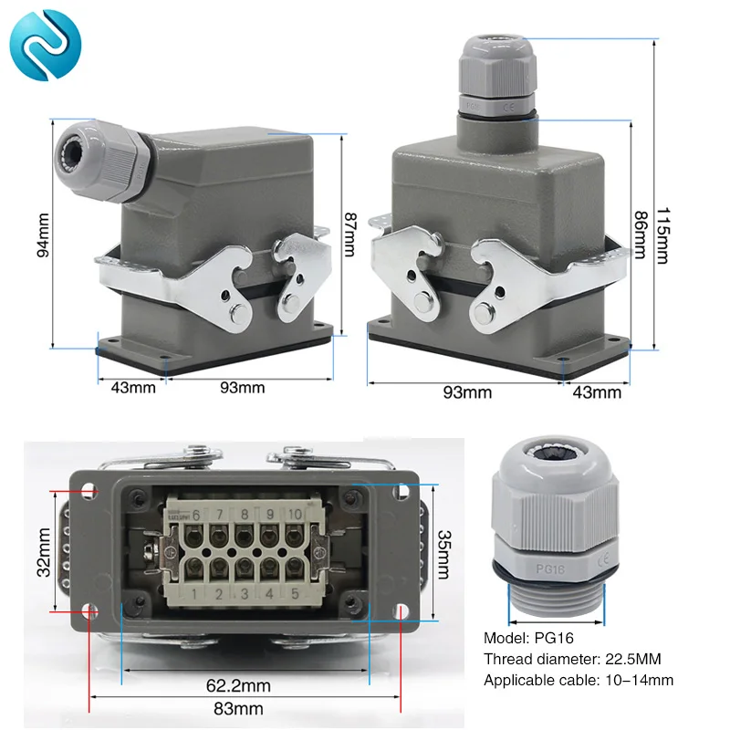 Прямоугольный сверхмощный разъем he-010 core промышленный водонепроницаемый авиационный разъем 16A
