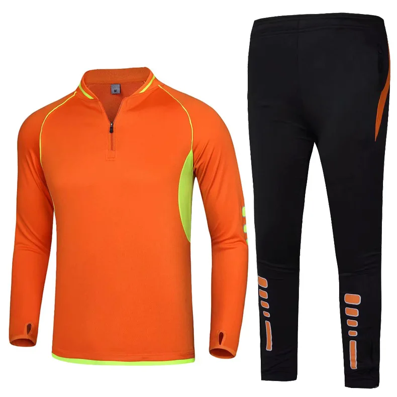 orange set Детские комплекты футбольной формы для взрослых, спортивный костюм на молнии с длинным рукавом, спортивный костюм, комплект футбольной формы 3XS-4XL - Цвет: orange set