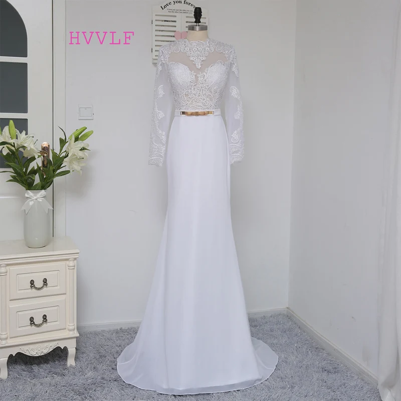 Vestidos De Noiva Casamento Robe Оболочка Высокий воротник одежда с длинным рукавом кружевные