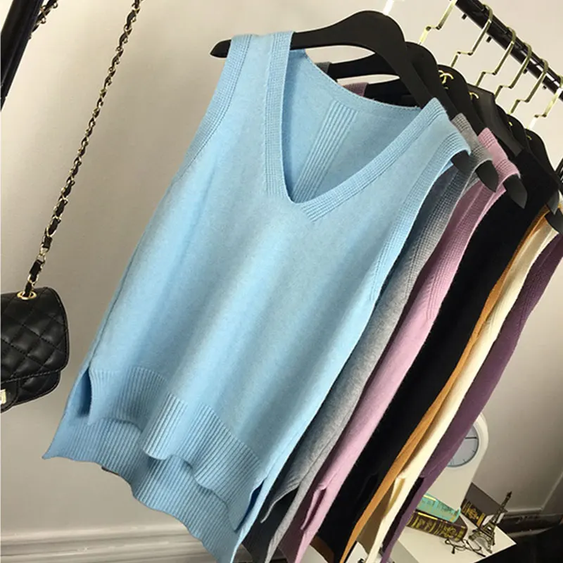 Женский трикотажный жилет повседневный Свободный с V образным вырезом весна