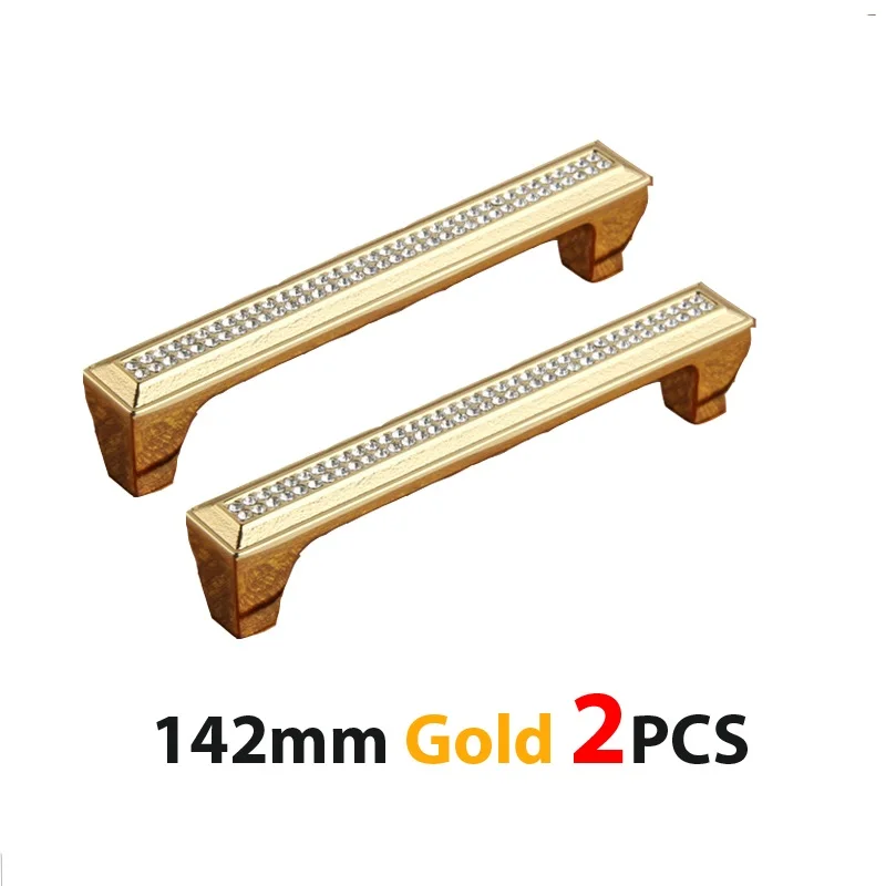 142mm Gold 2PCS Роскошный ящик для шкафа ручки Шкаф Дверь тянуть Чешский кристалл 24 К золото или хром мебель ручка 22-01 - Цвет: 142mm Gold 2PCS