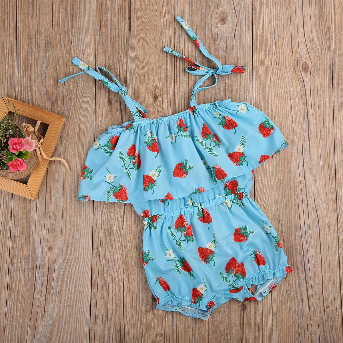 

Babies Girl Playsuit Outfits Sunsuit Clothes Floral Clothing Summer Off-shoulder Strap Newborn Baby Girls Strawberry Romper