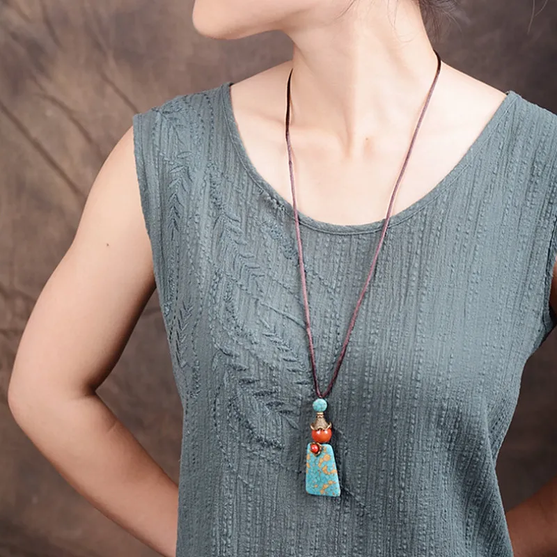 Yanting винтажное длинное ожерелье с подвеской керамический бисер свитер цепь