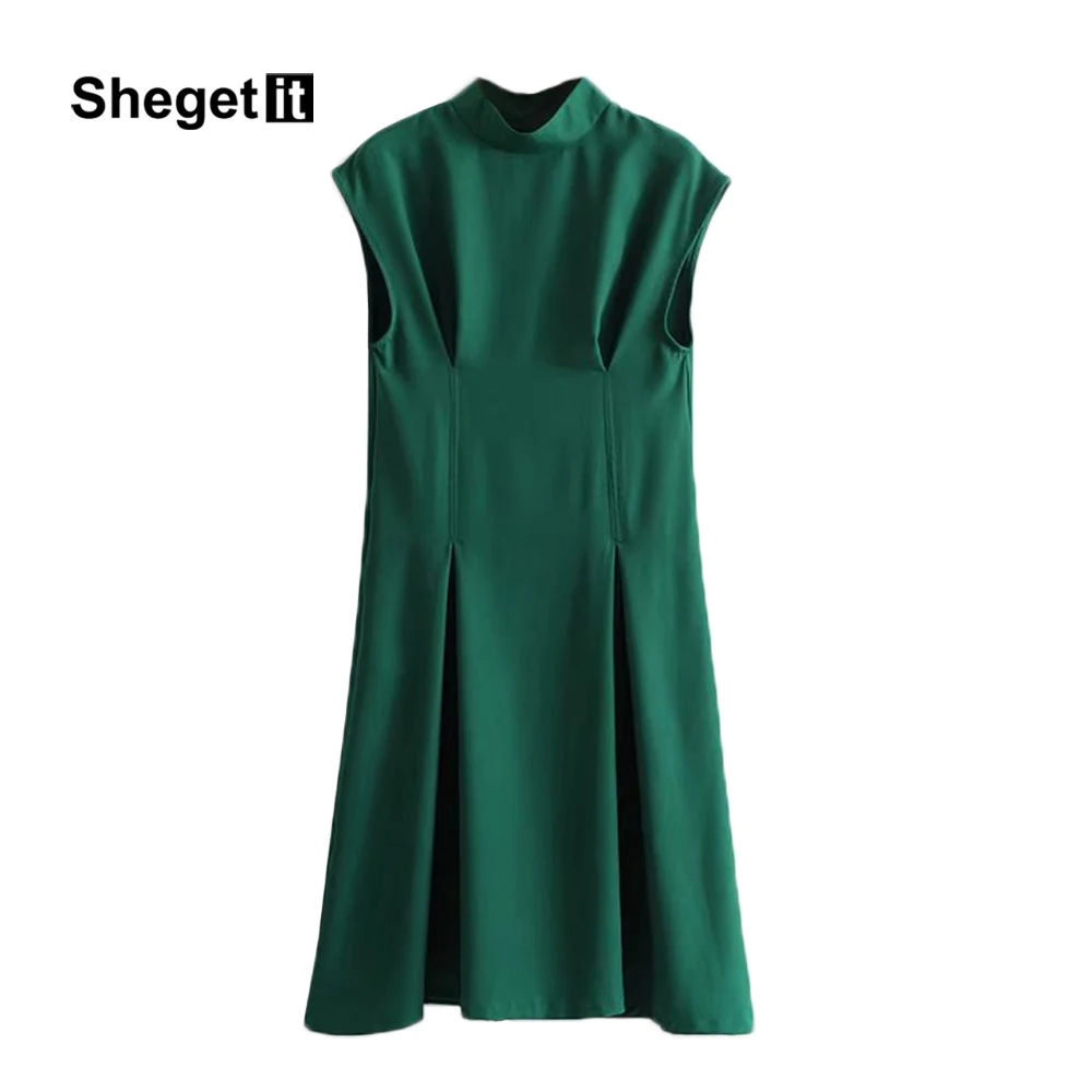 Shegetit Элегантные рукавов плиссированные Линия платье миди Для женщин Vestidoes 2018