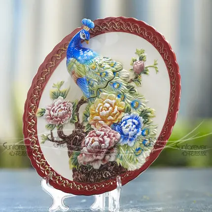 Павлин Фарфор Декоративные Плоские пластины для подвешивания керамический