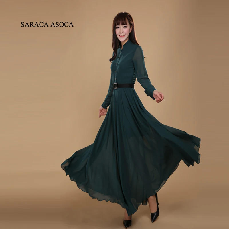 Летняя мода Винтаж длинный рукав длинное шифоновое мусульманское женское платье