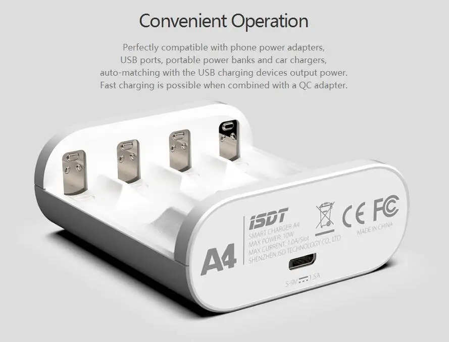 Оригинальное зарядное устройство ISDT A4 10 Вт 10500 а AA AAA интеллектуальное