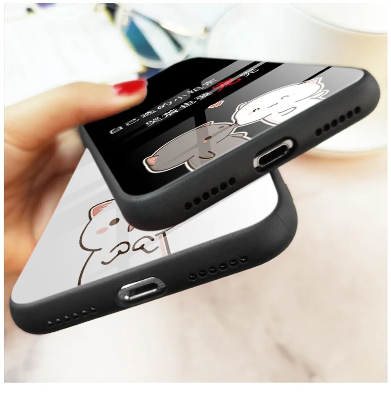 Китайский Персонаж пара мобильный телефон оболочки стекло зеркало для Apple iphone xs max мультфильм текст мужчин женщин iphone 11 7 8 плюс да