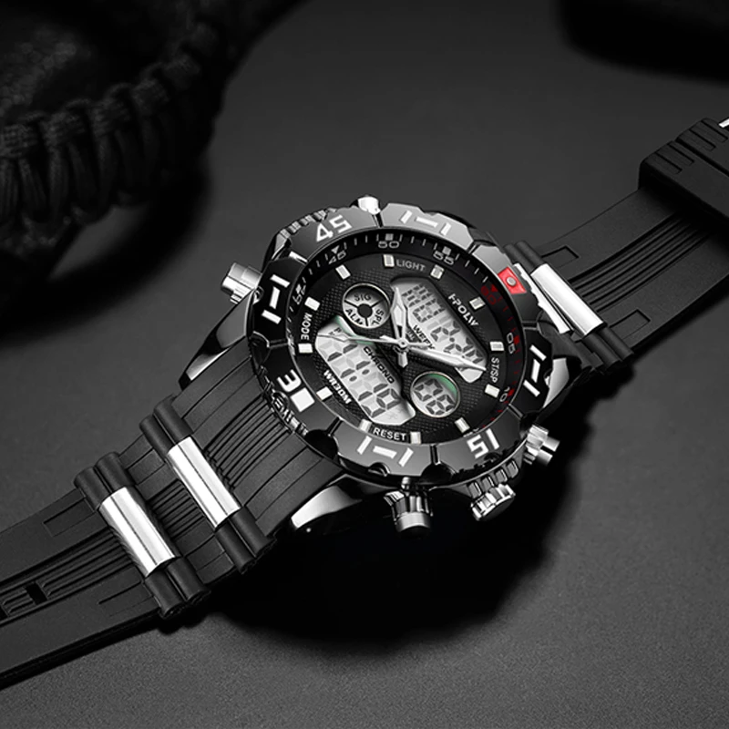 HPOLW Брендовые мужские спортивные часы модные Chronos резиновые мужские водонепроницаемые светодиодный цифровые часы мужские военные часы Relogio Masculino