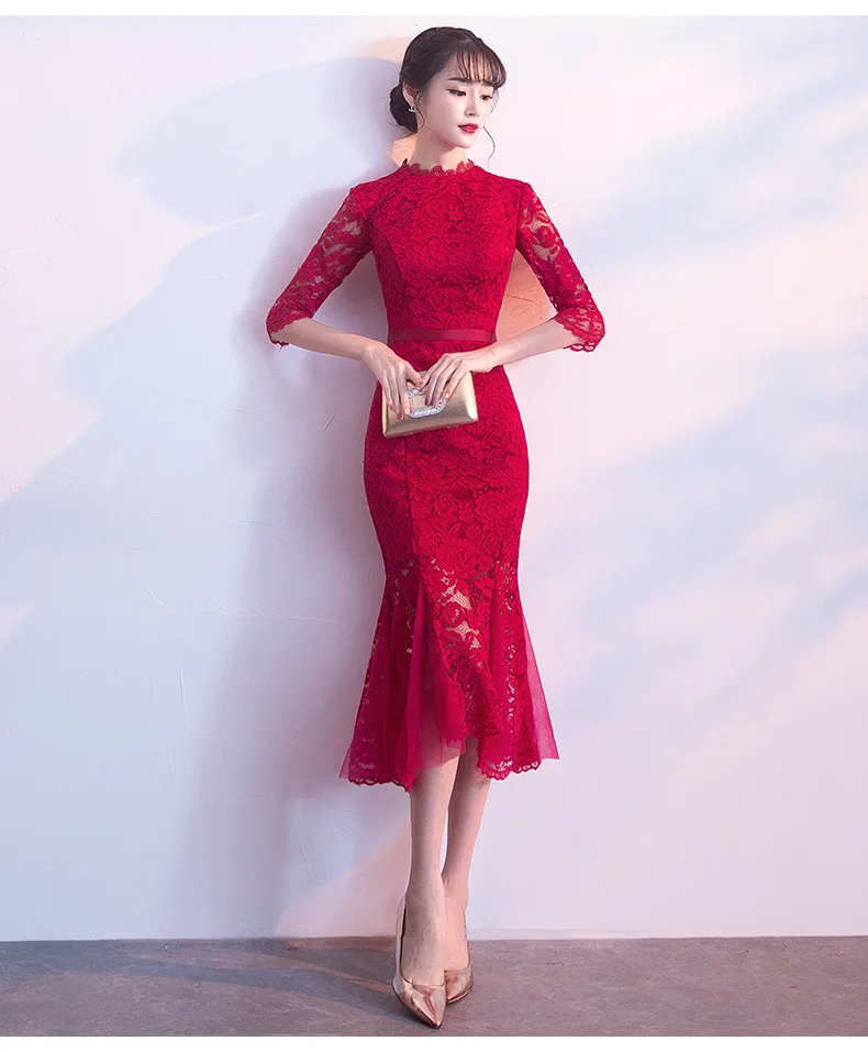 Брендовая Дизайнерская обувь традиционное китайское платье Qipao женские вечерние платья Винтаж Cheongsam Для женщин невесты кружевное платье с юбкой-годе