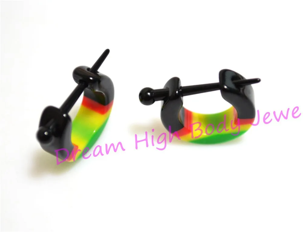 Newest Ear Plug Stretchers Hoop Earring Acrylic Rasta TRIBAL ETHNIC PIERCING RASTA REGGAE BOB MARLEY Yellow Red Green | Украшения и