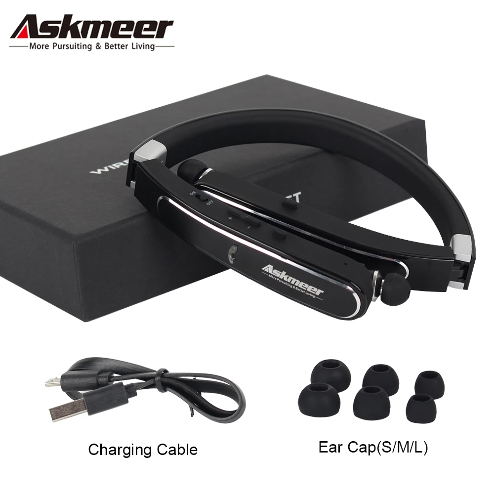Askmeer Bluetooth наушники беспроводные шейные спортивные наушники вкладыши гарнитура с микрофоном громкой связи звонки для телефона