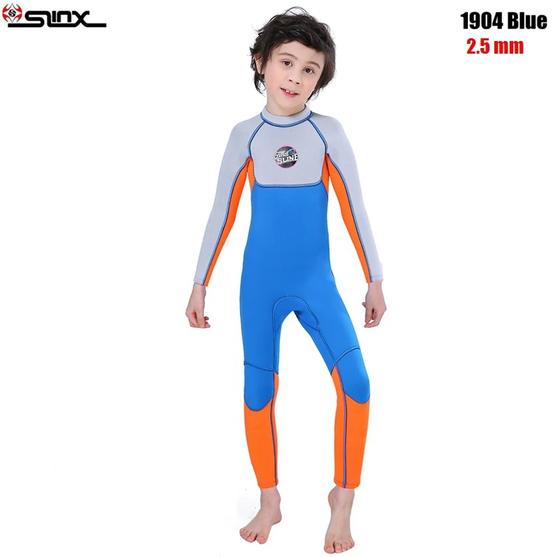 04 Boy Blue 2.5mm SLINX детский неопреновый купальник Гидрокостюмы детская одежда для плавания с длинным рукавом высокоэластичный гидрокостюм Рашгард для серфинга - Цвет: 04 Boy Blue 2.5mm