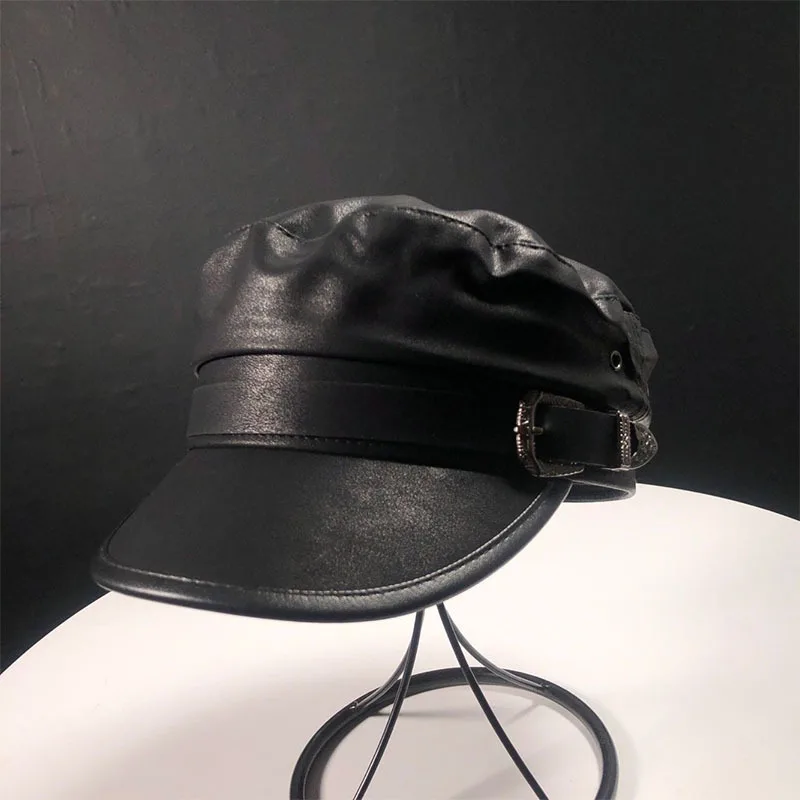 

New Felt Beret Women Black Cortex PU Leather Beret Hat For Women Autumn Winter Flat Cap Female Retro Beanie Caps